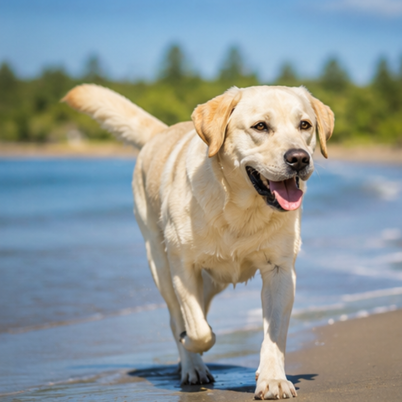 good boy having fun at the beach